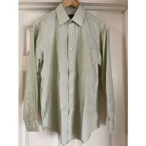 Jos A Banks Mens Shirt Medium Long Sleeve Green Blue Stripe Tailored Fit Cotton